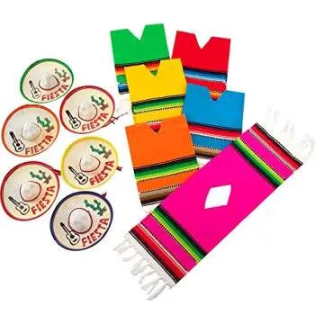 Set of 6 Serapes for Bottles and Mini Fiesta Hats for Bottles - 4 Inches by 11 Inches Poncho Cover, ...