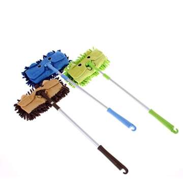 Xifando Mini Microfiber Chenille Cartoon Flat Dust Mop for Children,Detachable,360 Degree Rotation, Extension-Type (Brown)