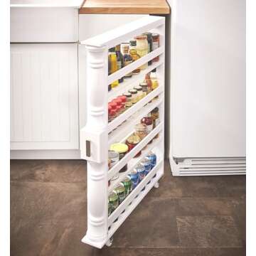 The Lakeside Collection Slim 4 Tier White Wooden Storage Rack Cart on Wheels for Small Spaces, Kitchen, Bathroom Laundry Room Organization