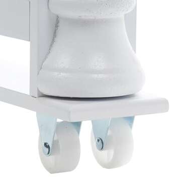 The Lakeside Collection Slim 4 Tier White Wooden Storage Rack Cart on Wheels for Small Spaces, Kitchen, Bathroom Laundry Room Organization