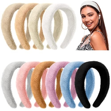 Kajaia 10 Pcs Mink Faux Fur Headband Women's Headbands Winter Stylish Fluffy Headband Solid Fuzzy He...