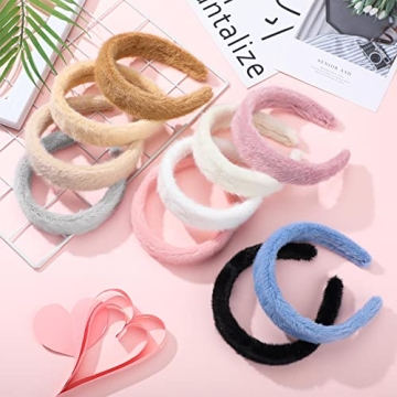Kajaia 10 Pcs Mink Faux Fur Headbands for Women and Girls