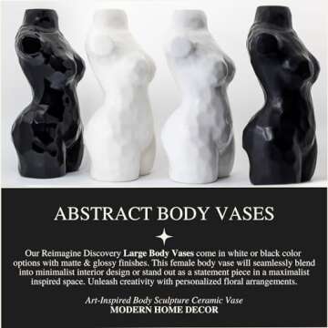 Reimagine Discovery Female Body Vase, Clean Girl Aesthetic Room Decor, Modern Home Decor Ceramic Flower Vase for Living, Bedroom & Office, Minimalist Decorative Vase Body Sculpture (Matte Black)