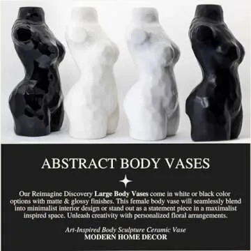 Reimagine Discovery Female Body Vase, Clean Girl Aesthetic Room Decor, Modern Home Decor Ceramic Flower Vase for Living, Bedroom & Office, Minimalist Decorative Vase Body Sculpture (Matte Black)