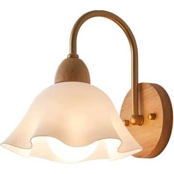 SIYANE Vintage Milk Glass Wall Sconce Light for Kids Bedroom Flower Shade Rustic Wood Wall Mount Light Fixtures Gooseneck Nordic Modern Wall Lamp for Bedside Living Room Porch Entrance