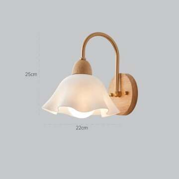 SIYANE Vintage Milk Glass Wall Sconce Light for Kids Bedroom Flower Shade Rustic Wood Wall Mount Light Fixtures Gooseneck Nordic Modern Wall Lamp for Bedside Living Room Porch Entrance