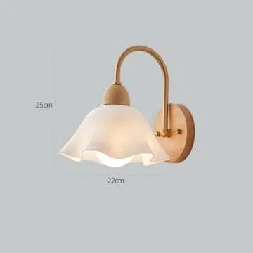 SIYANE Vintage Milk Glass Wall Sconce Light for Kids Bedroom Flower Shade Rustic Wood Wall Mount Light Fixtures Gooseneck Nordic Modern Wall Lamp for Bedside Living Room Porch Entrance