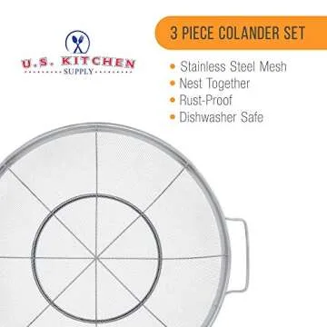 3 Piece Stainless Steel Colander Set for All Cooking Needs