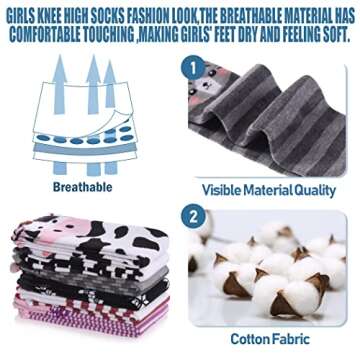 TRUEHAN 6 Pairs Girls Knee High Socks 3-12 Years Cartoon Animals Warm Cotton Long Tall Boot Socks (Cute Animal 01)