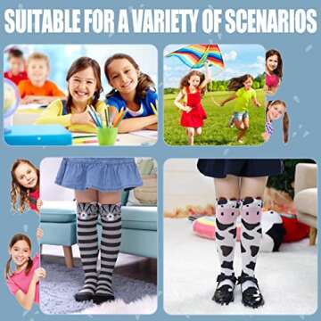 TRUEHAN 6 Pairs Girls Knee High Socks 3-12 Years Cartoon Animals Warm Cotton Long Tall Boot Socks (Cute Animal 01)