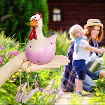 Funny Chicken Decor Yard Art, Resin Rooster Outdoor Statues Decorative Garden Stakes Resin Chicken O...