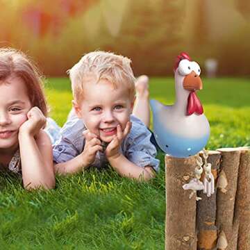 Funny Chicken Decor Yard Art, Resin Rooster Outdoor Statues Decorative Garden Stakes Resin Chicken Outdoor Statue Garden Animals Farm Patio Yard Lawn Christmas Halloween Decor Sculptures [Blue Grey]