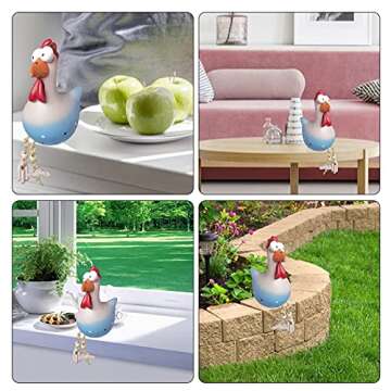 Funny Chicken Decor Yard Art, Resin Rooster Outdoor Statues Decorative Garden Stakes Resin Chicken Outdoor Statue Garden Animals Farm Patio Yard Lawn Christmas Halloween Decor Sculptures [Blue Grey]