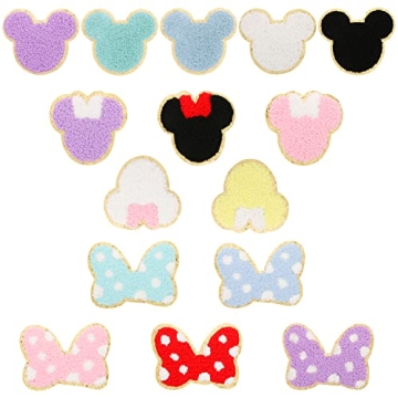 15 PCS Colorful Bowknot Mouse Chenille Iron on Patches for Creative Projects