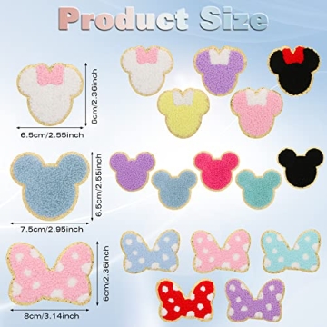 Colorful Bowknot Mouse Chenille Patches Set for Crafts