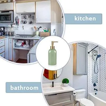 Natheeph 14OZ Ceramic Soap Dispenser Ceramic Soap Pump Dispenser Can Fill Liquid for Bathroom/Kitchen (Green)