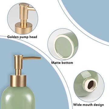 Natheeph 14OZ Ceramic Soap Dispenser Ceramic Soap Pump Dispenser Can Fill Liquid for Bathroom/Kitchen (Green)