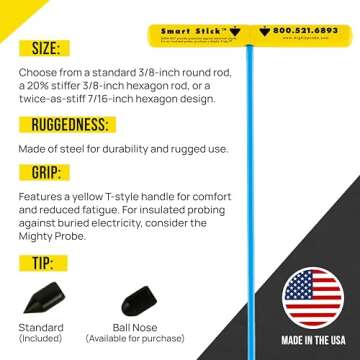 T&T Tools Smart Stick Metal Soil Probe - Heavy Duty Ground Penetrating Tool - T-Handle Probing Rod f...