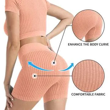 OYS Women's Seamless Workout Set 2 Piece High Waisted Yoga Gym Shorts Outfits Running Active Crop Top Clothes