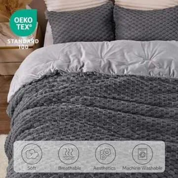 BEDELITE Fluffy King Size Comforter Set - Grey Fleece Soft Comforter for King Size Bed, Luxury Warm Bedding Set for Winter, Fuzzy Bed Set 3 Pieces (1 Comforter, 2 Pillowcases)