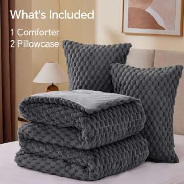 BEDELITE Fluffy King Size Comforter Set - Grey Fleece Soft Comforter for King Size Bed, Luxury Warm Bedding Set for Winter, Fuzzy Bed Set 3 Pieces (1 Comforter, 2 Pillowcases)