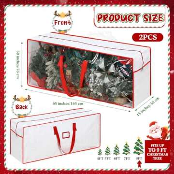 Wovnet 2 Pcs 9 Ft Christmas Tree Storage Bag 65" x 15" x 30" Large Storage Bags with Dual Zipper and...