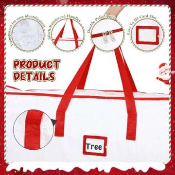 Wovnet 2 Pcs 9 Ft Christmas Tree Storage Bag 65" x 15" x 30" Large Storage Bags with Dual Zipper and Durable Reinforced Handles, Fits up to 9 ft Tall Artificial Xmas Holiday Trees(White)