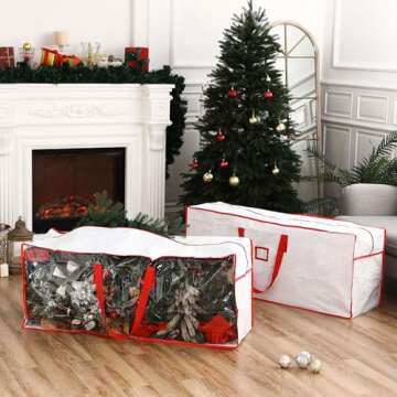 Wovnet 2 Pcs 9 Ft Christmas Tree Storage Bag 65" x 15" x 30" Large Storage Bags with Dual Zipper and Durable Reinforced Handles, Fits up to 9 ft Tall Artificial Xmas Holiday Trees(White)