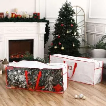 Wovnet 2 Pcs 9 Ft Christmas Tree Storage Bag 65" x 15" x 30" Large Storage Bags with Dual Zipper and Durable Reinforced Handles, Fits up to 9 ft Tall Artificial Xmas Holiday Trees(White)