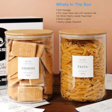 CZZGSM Set of 2 Large Glass Flour and Sugar Containers - 100 Fl oz Thicken Glass Storage Jars with A...