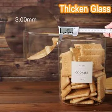 CZZGSM Set of 2 Large Glass Flour and Sugar Containers - 100 Fl oz Thicken Glass Storage Jars with Airtight Bamboo Lid and 132 Kitchen Pantry Labels - Big Clear Rice Containers Farmhouse