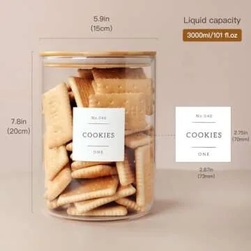 CZZGSM Set of 2 Large Glass Flour and Sugar Containers - 100 Fl oz Thicken Glass Storage Jars with Airtight Bamboo Lid and 132 Kitchen Pantry Labels - Big Clear Rice Containers Farmhouse