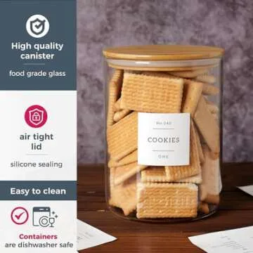 CZZGSM Set of 2 Large Glass Flour and Sugar Containers - 100 Fl oz Thicken Glass Storage Jars with Airtight Bamboo Lid and 132 Kitchen Pantry Labels - Big Clear Rice Containers Farmhouse