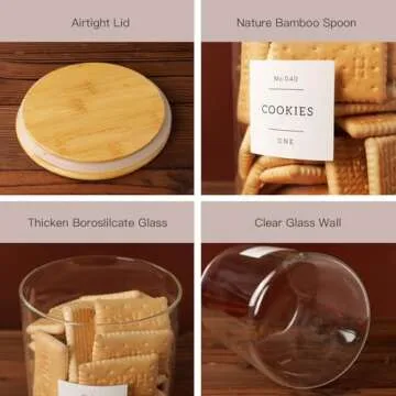 CZZGSM Set of 2 Large Glass Flour and Sugar Containers - 100 Fl oz Thicken Glass Storage Jars with Airtight Bamboo Lid and 132 Kitchen Pantry Labels - Big Clear Rice Containers Farmhouse