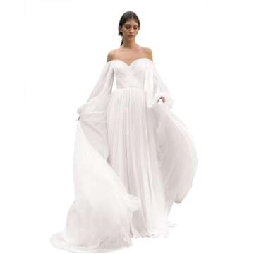 Ternlm Women's Off Shoulder Elegant Wedding Dress for Bride with Long Sleeves Sweetheart Bridal Gown...