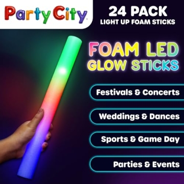 Party City 24pk LED Foam Glow Sticks - Colorful Light Up Wands for Party Fun!