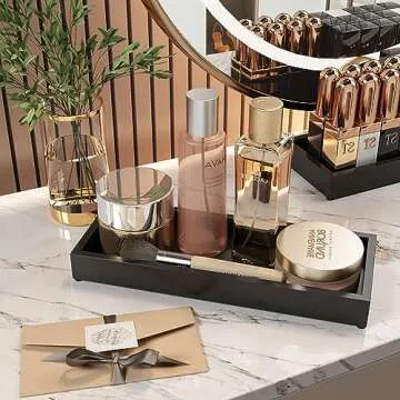 Elegant Black Bathroom Vanity Tray - Handcrafted Pine Wood