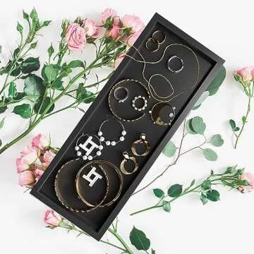 Elegant Black Bathroom Vanity Tray - Handcrafted Pine Wood