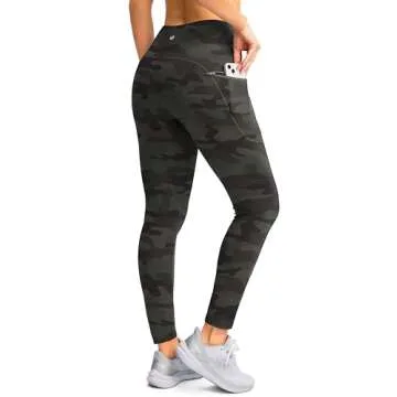 SANTINY Women's Fleece Lined Winter Leggings Water Resistant High Waisted Thermal Hiking Running Warm Pants Women Pockets(Green Camo_L)