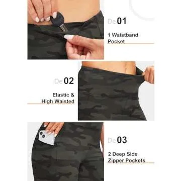 SANTINY Women's Fleece Lined Winter Leggings Water Resistant High Waisted Thermal Hiking Running Warm Pants Women Pockets(Green Camo_L)