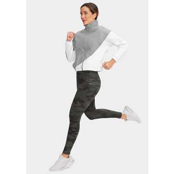 SANTINY Women's Fleece Lined Winter Leggings Water Resistant High Waisted Thermal Hiking Running Warm Pants Women Pockets(Green Camo_L)