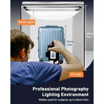 DUCLUS Light Box Photography, 32×32inch Professional Photo Studio Booth Photobox, Portable 210 LED ...