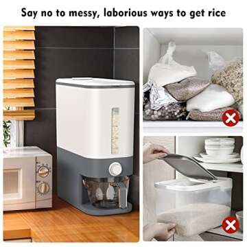 VenDotbi Rice Dispenser, 22-25 Lbs Rice Container with Measuring Cup, Upgraded Built-in Fresh Box, C...
