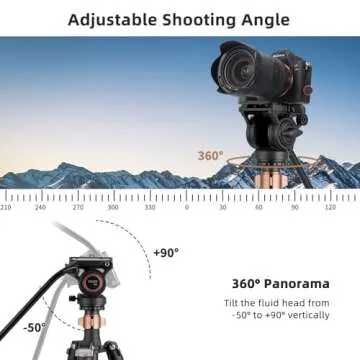 Cayer FP2450 Fluid Head Tripod, 75 inches Aluminium Video Tripod, 4-Section Compact Camera Tripod Mo...