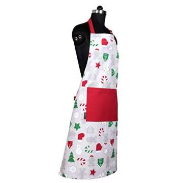 AMOUR INFINI Cotton Aprons for Women with Pocket, Adjustable Strap & Waist Ties - Washable Aprons for Baking, Cooking, Gardening (27.5 x 33 Inches - Christmas Fun)