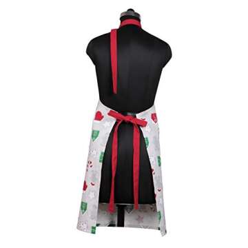 AMOUR INFINI Cotton Aprons for Women with Pocket, Adjustable Strap & Waist Ties - Washable Aprons for Baking, Cooking, Gardening (27.5 x 33 Inches - Christmas Fun)
