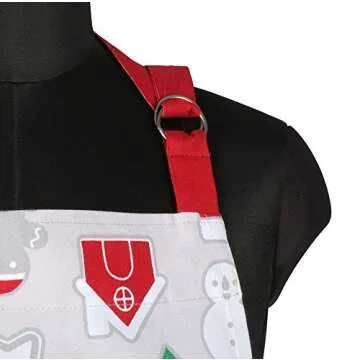 AMOUR INFINI Cotton Aprons for Women with Pocket, Adjustable Strap & Waist Ties - Washable Aprons for Baking, Cooking, Gardening (27.5 x 33 Inches - Christmas Fun)