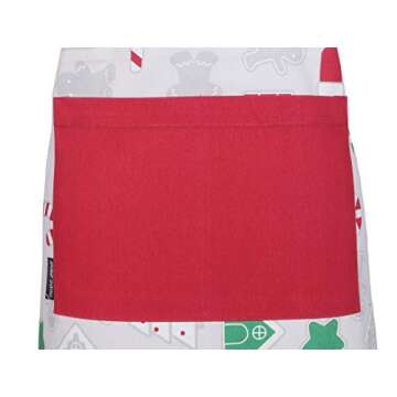 AMOUR INFINI Cotton Aprons for Women with Pocket, Adjustable Strap & Waist Ties - Washable Aprons for Baking, Cooking, Gardening (27.5 x 33 Inches - Christmas Fun)