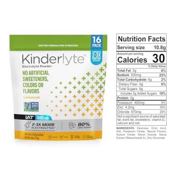 Kinderlyte Electrolyte Drink Mix for All Ages, Lemonade Flavor