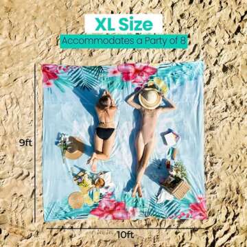 Extra Large Beach Blanket Waterproof Sandproof 9x10' - Beach Essentials - Provides Comfort for Up to...